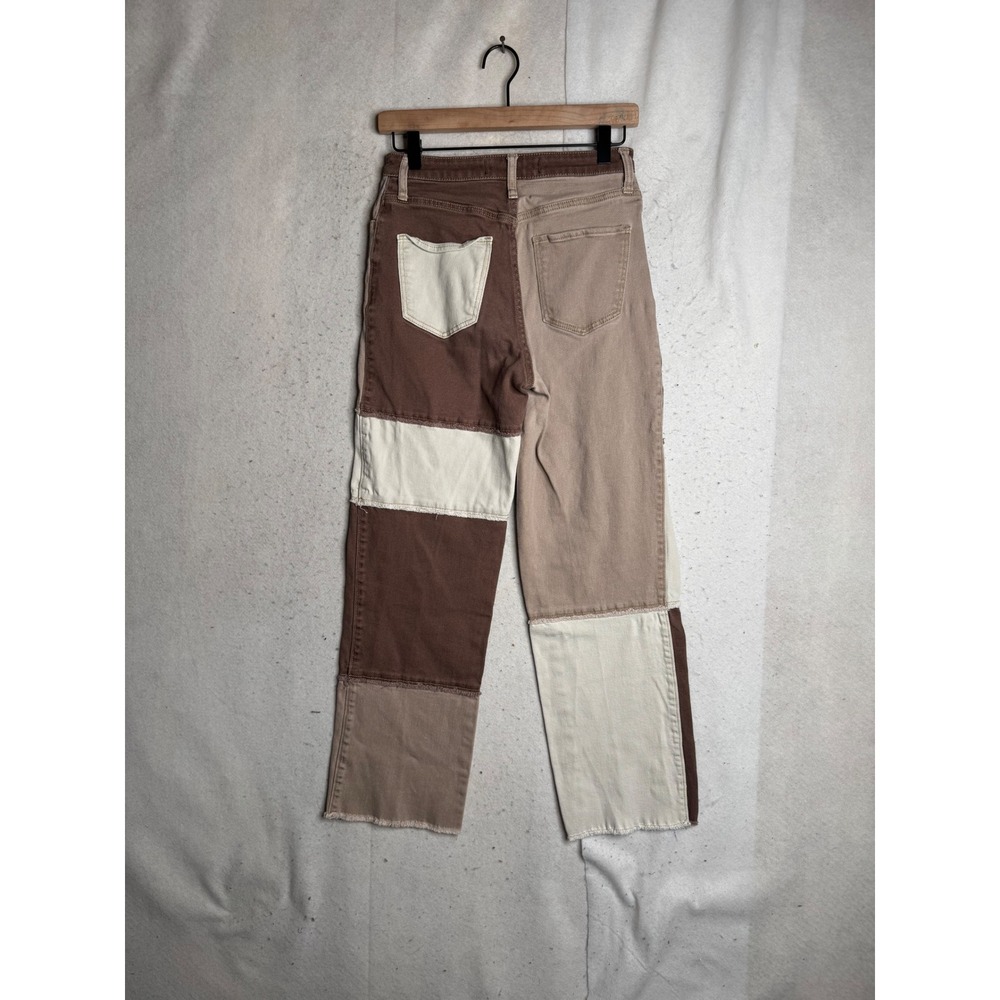 Hollister Ultra High-Rise Dad Jeans Patchwork Brown Tan Cream W27 L31 Colorblock - Picture 7 of 8